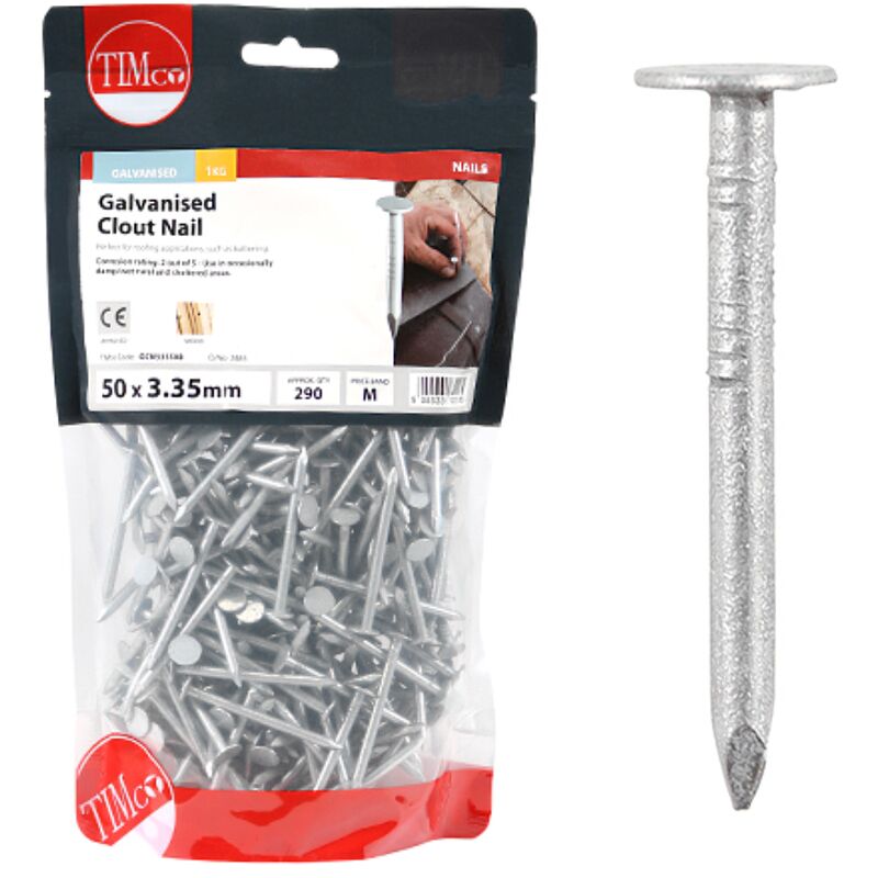 Galvanised Clout Nails - 3.35 x 50mm (1kg Bag) - Timco