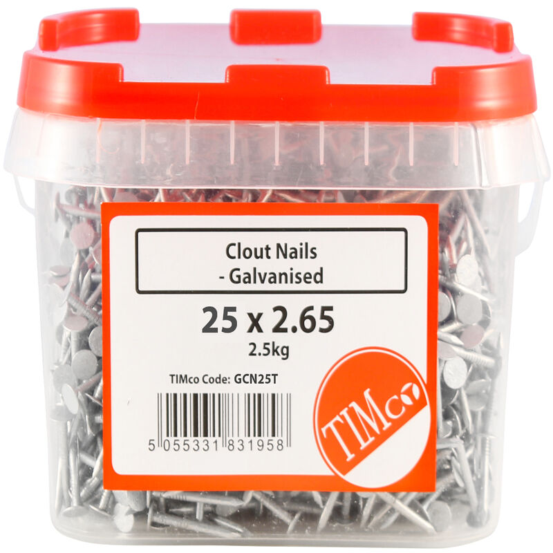 Galvanised Clout Nails - 3.35 x 50mm (2.5kg Tub) - Timco