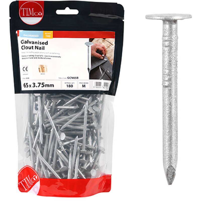 Galvanised Clout Nails - 3.75 x 65mm (1kg Bag) - Timco