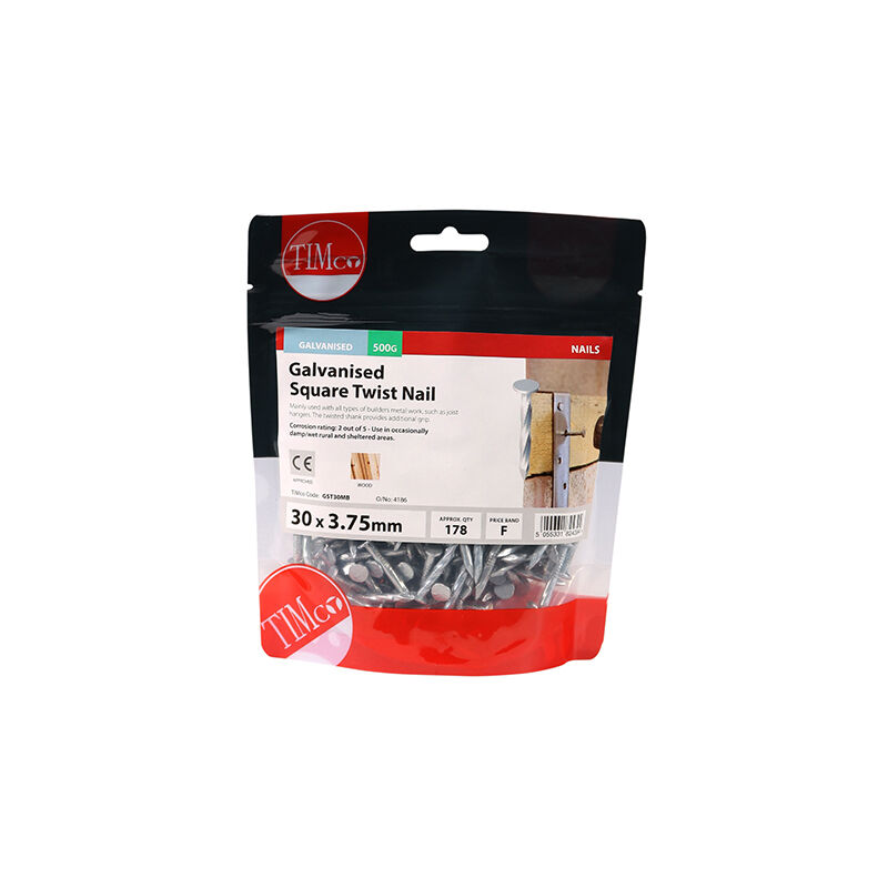 Timco - Square Twist Nails - Galvanised (Size 30 x 3.75 - 0.5 Kilograms)