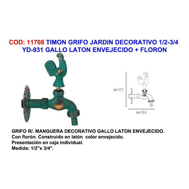 

timon grifo jardin decorativo yd931 gallo 1-2-3-4 laton env+flor - Mibricotienda