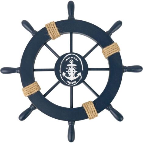 Timone di barca in legno da 28 cm, decorazione in stile nave - per camera da letto, soggiorno, bagno, sala da pranzo, decorazione da bar - blu scuro