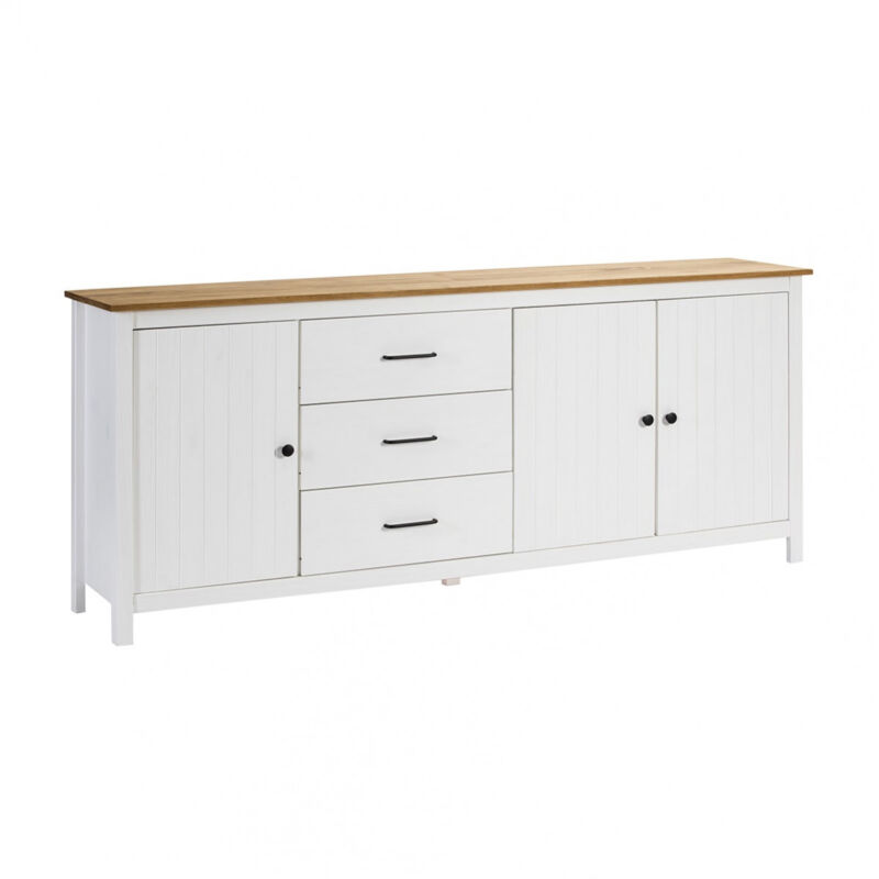 Altobuy - tina - Buffet Bas 3 Portes 3 Tiroirs Bois Ciré et Blanc