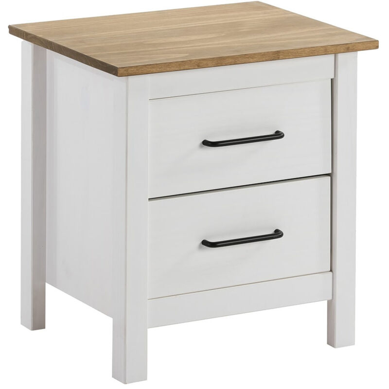 Tina - Chevet 2 Tiroirs Bois Ciré et Blanc