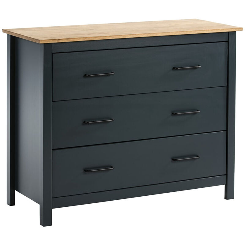 Altobuy - tina - Commode 3 Tiroirs Bois Ciré coloris Bleu Pétrole