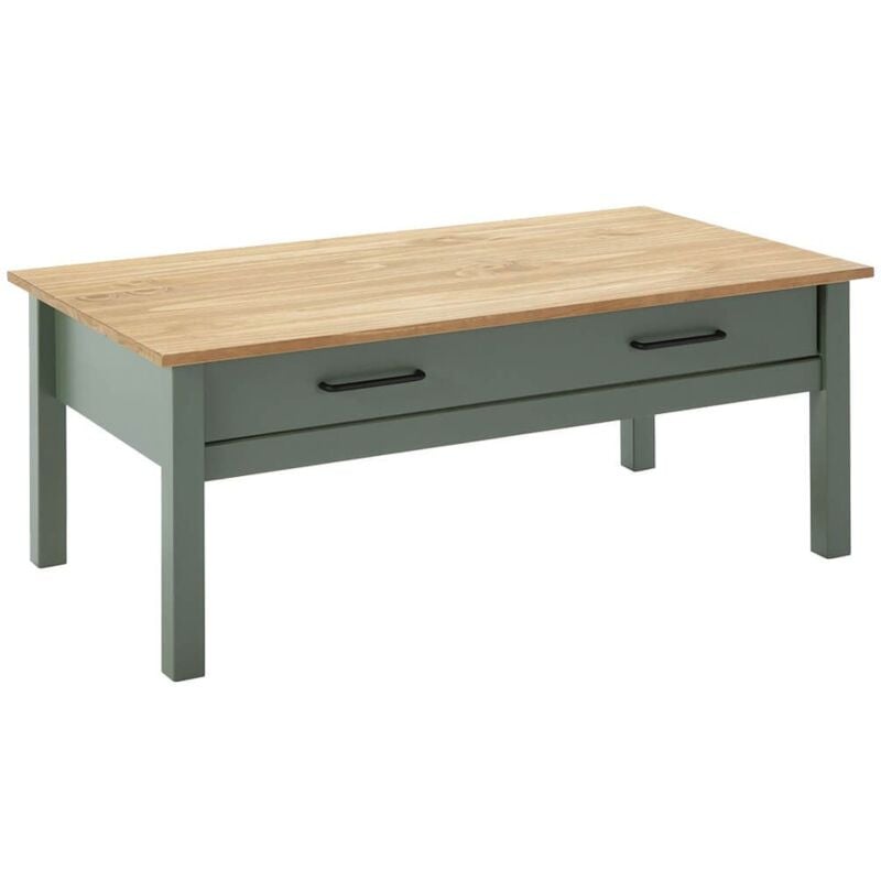 Altobuy - tina - Table Basse Rectangulaire 1 Tiroir Bois Ciré et Vert