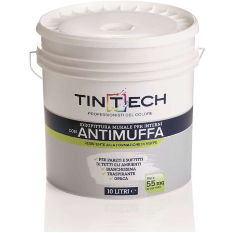 Tintech Idropittura Antimuffa Bianco 10 l Finitura Opaca per Interni