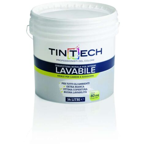 Tintech Idropittura Lavabile 12L Bianco - Ottima Copertura e Lavabilità