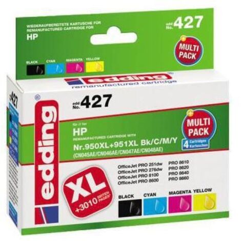 Tintenpatrone kein Originalzubehör Kompatibel mit: HP 950XL/951XL EDD-427 ca. 2.890 Seiten schwarz ca. 2.295 Seiten farbig schwarz mehrfarbig 4 St./Pack.