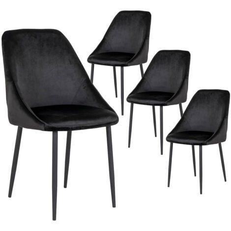 TINTO - Lot de 4 Chaises Velours Noir et Pieds Acier