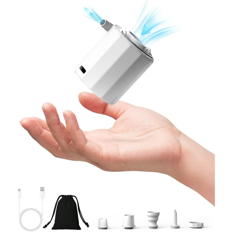 Tiny Electric Air Pump, for Airbeds and Inflatable Toys, Swimming Rings, Airbeds, Portable Device with Bottom Light