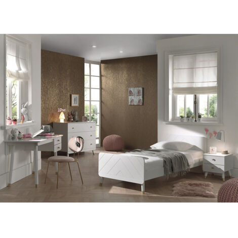 TINY WHITE - Chambre Complète 90x200cm + Bureau