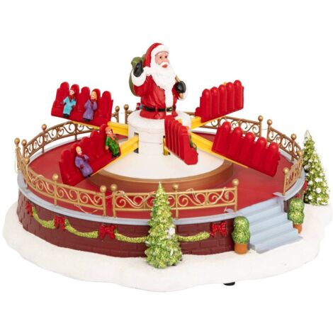 Tiovivo pueblo iluminado Papá Noel 25 LED multicolor música  - Feeric lights & christmas