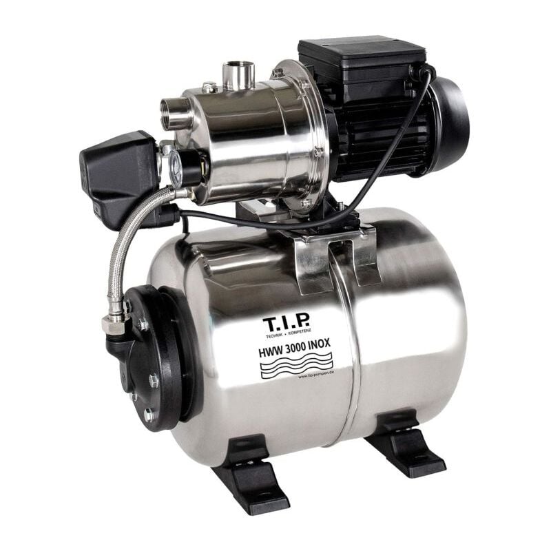 TIP Hauswasserwerk - acier inoxydable, 2 950 l/h, hauteur de refoulement 42 m, 550 W, récipient sous pression 18 l, compact, HWW 3000 INOX, 31143