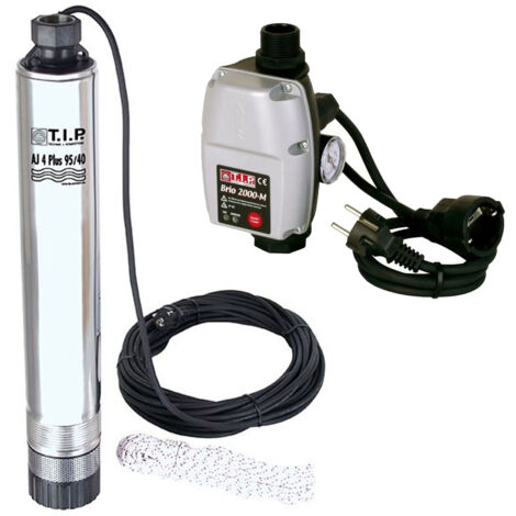 T.I.P. AJ4 Plus 5500 + Elektronisches Kontrollsystem - Brunnenpumpe - 5.500 L/Std. - 900W - Förderhöhe 40 m - Rostfreier Stahl - Geräuscharm