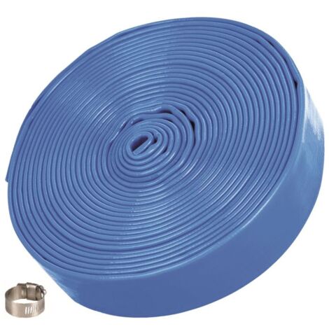T.I.P. TUYAU DE DRAINAGE PLAT BLEU, 10 M, 1 1/4'', AVEC COLLIER DE SERRAGE 31096