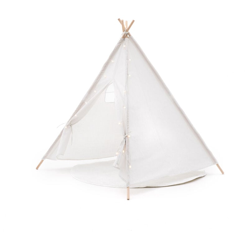 Tipi d'Enfant Montessori Robincool Koda 120x120x150 cm Pliable Usage Intérieur Extérieur en Tissu Blanc Lumières Tapis