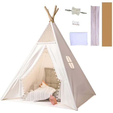 Tipi Enfant Intérieur avec Tapis & Guirlande Lumineuse - Cabane Enfant en Toile pour Chambre Bébé Fille & Garçon, Tente de Jeux Pliable Intérieur/Extérieur, Déco Maison & Cadeau 3 Ans+