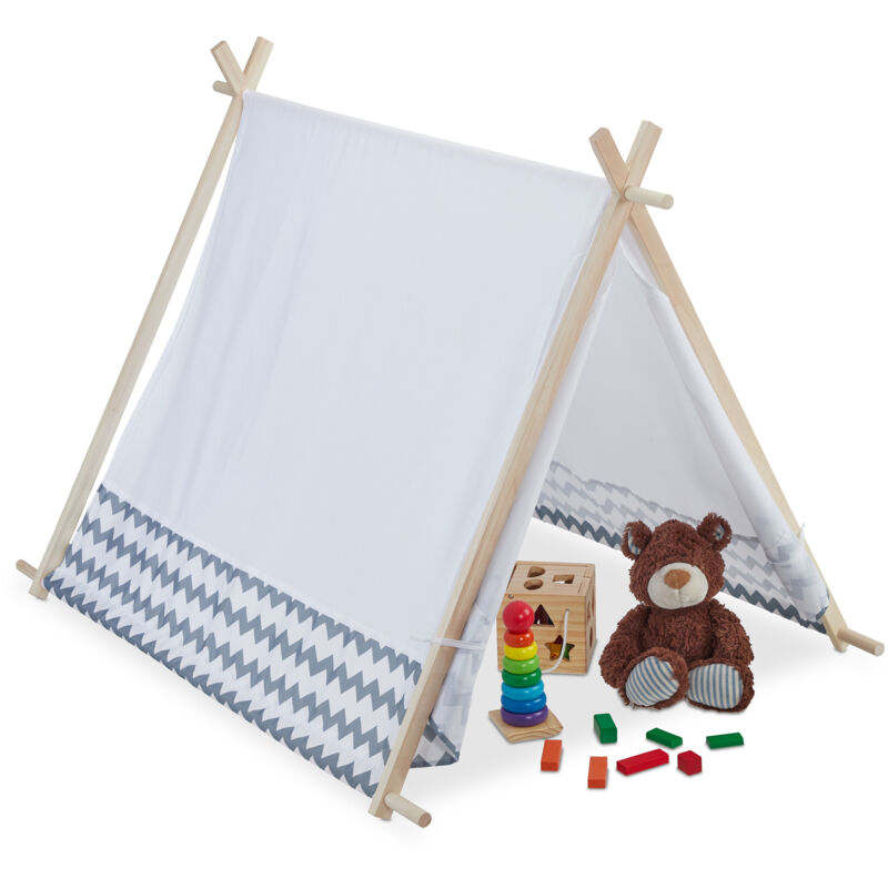 Tipi enfant, tente de jeu intérieur, wigwam décoratif avec fenêtre, H x L x P 92 x 92 x 120 cm, blanc/gris