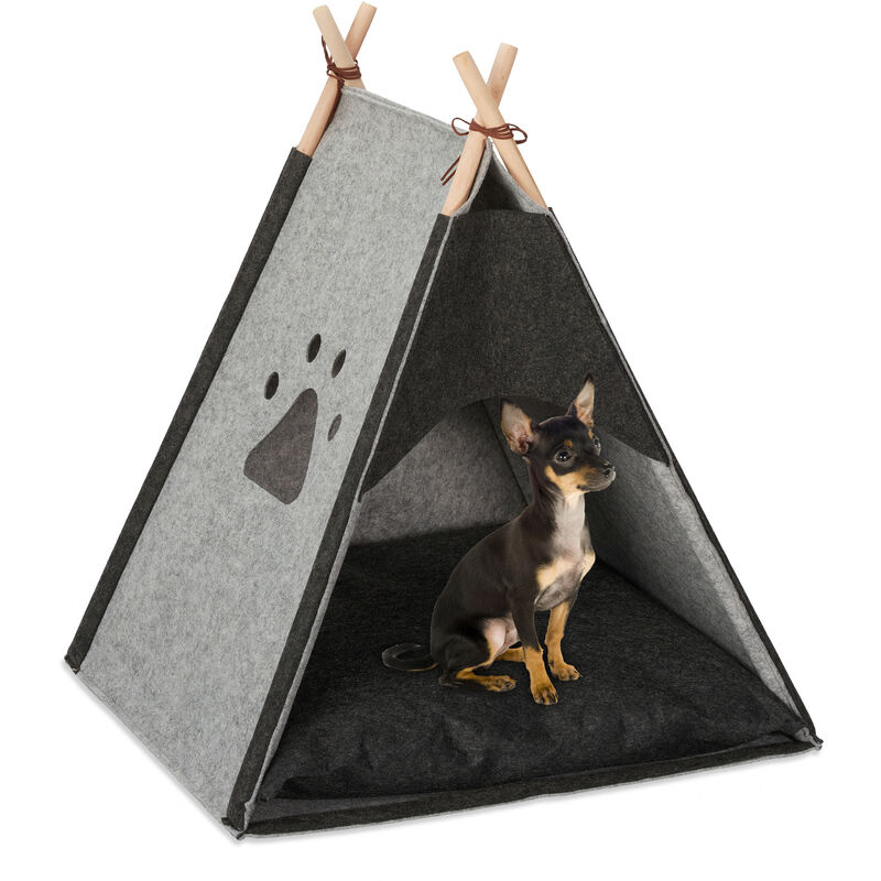 

Tipi para Perros, Casita, Cama Gatos y Perros Pequeños, Tienda, Fieltro y Madera, 70,5x59,5x59 cm, Gris Claro