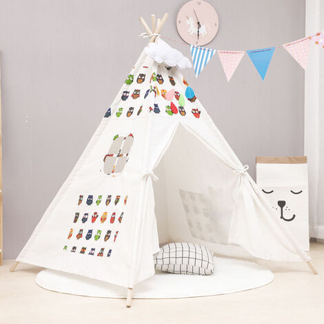 Tipi enfant avec tapis blanc 120x160x160cm