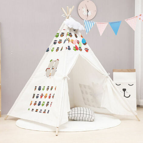 Tipi Tente De Jeu avec Guirlande Tente intérieure extérieure Blanc Toile Indian Teepee Portable 1.6m