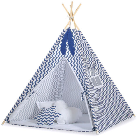 Tipi-Zelt für Kinder + Federanhänger - Chevron marineblau