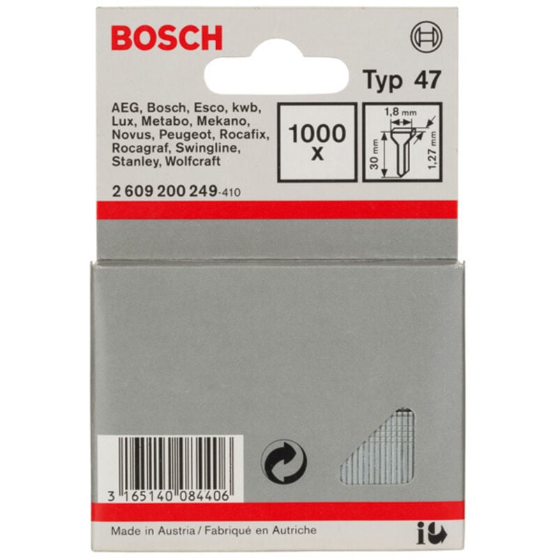 Accessories 2609200249 Chiodi per graffette tipo 47 Dimensione del prodotto, lunghezza 30 mm 1000 pz. - Bosch