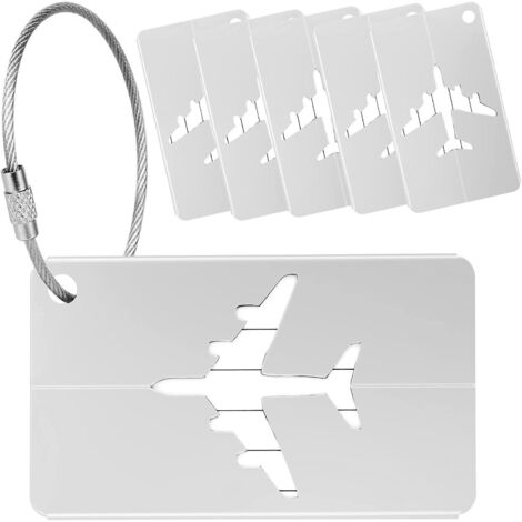 tiquette (argent) Bagage Avion 6x Etiquette Valise En Alliage D'aluminium Avec Cordes En Acier Inoxydable Et Porte-nom Pour Prvenir La Perte Des S