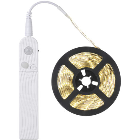 Tira de 60 LED, 2W, pilas AAA + USB, sensor PIR, IP65 – 3 modos, para armario/despensa