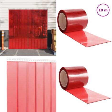 Tira de cortina para puertas PVC rojo 200x1,6 mm 10 m - Aislamiento térmico - Barrera de calor