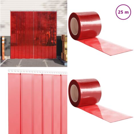 Tira de cortina para puertas PVC rojo 200x1,6 mm 25 m - Aislamiento térmico - Barrera de calor