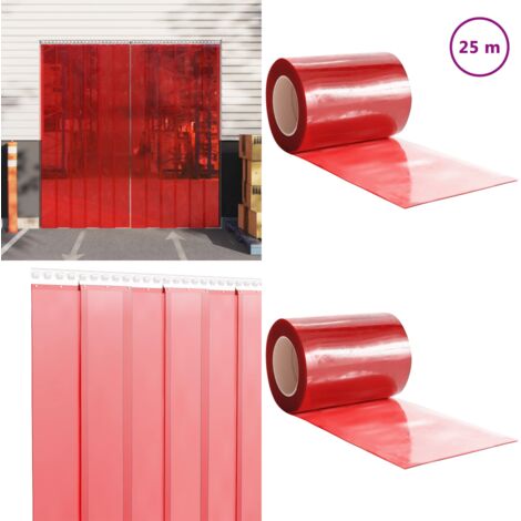 Tira de cortina para puertas PVC rojo 300x2,6 mm 25 m - Aislamiento térmico - Barrera de calor