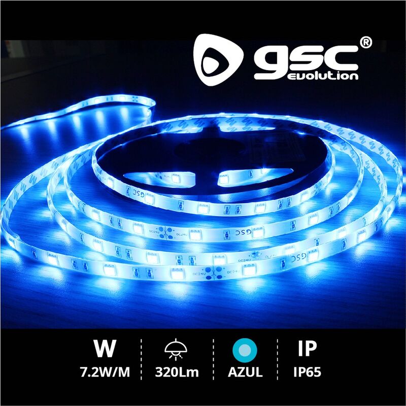 

Rollo 5M LED SMD5050 (7.2W) Azul IP65 24V