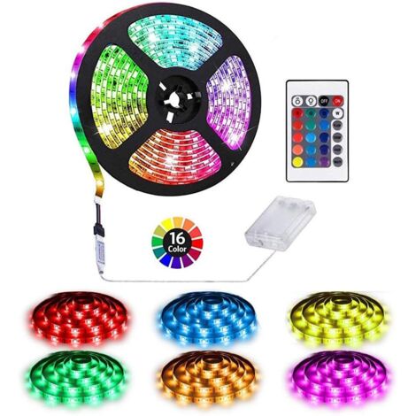 Tira de luces LED a pilas, mando a distancia de 24 botones, decoración DIY para interiores y exteriores, resistente al agua hasta 2 m.