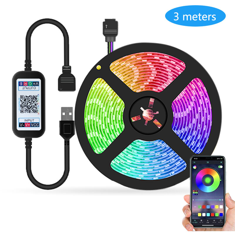 

Tira de luces LED de 3 M RGB 5050 Juego de tiras de LED con controlador USB BT APP Controlado 16 millones de colores Iluminacion de cuerda