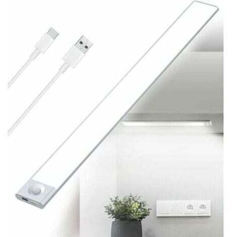 Tira de luz LED recargable por USB para debajo de los gabinetes, luz tricolor, 2500 mAh, 40 cm, regulable, con sensor de movimiento, barra de luz LED inalámbrica recargable con sensor PIR a batería pa