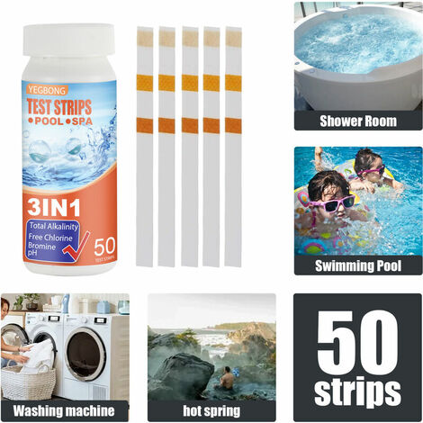 Tira de prueba de cloro 3 en 1 para piscina y Spa, papel de prueba de pH para agua de piscina, papel de prueba de piscina, papel de prueba de pH para agua de piscina