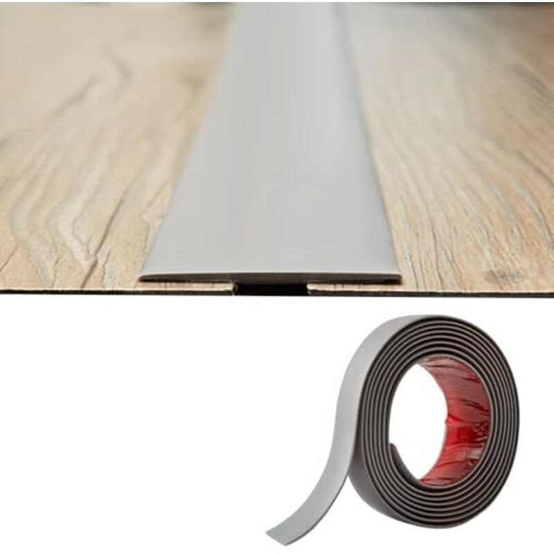 Tira de transición plana de PVC de 2 mm de grosor y 5 cm de ancho, autoadhesiva, flexible, para suelo, para puerta, para unir huecos, 2 m, color gris.