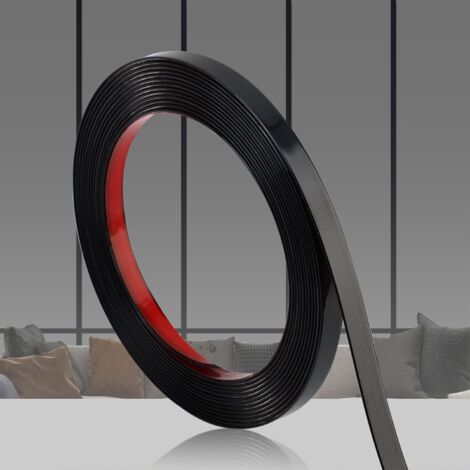 Tira decorativa autoadhesiva de PVC negro brillante de 5 m x 1 cm, para rematar espejos, armarios y azulejos de pared.