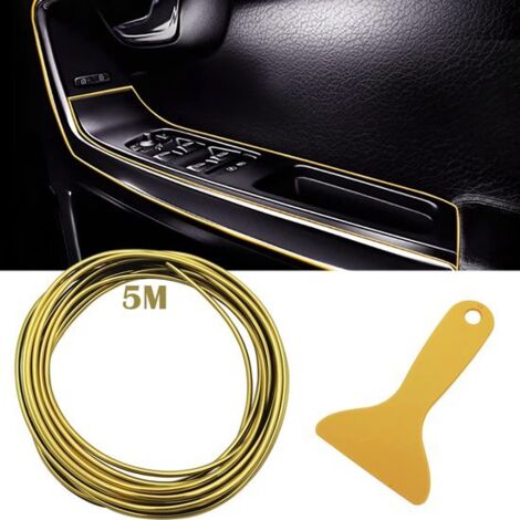 Tira decorativa de 5 metros para interiores de automóviles, tira de acabado interior universal de PVC flexible, tira decorativa para automóviles (chapada en oro).
