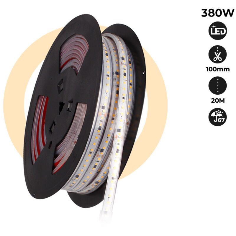 

Tira LED 220V 300W (2400xSMD2835) 12mm IP67 Rollo 20 metros | Blanco neutro 4000K