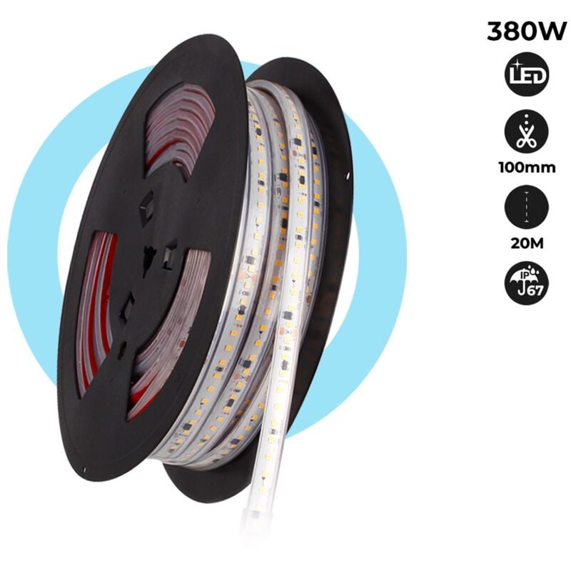 

Tira LED 220V 300W (2400xSMD2835) 12mm IP67 Rollo 20 metros | Blanco frío 6500K