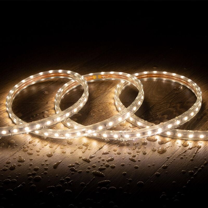 

Tira LED Regulable 220V AC 60 LED/m Blanco Cálido IP65 a Medida Corte cada 100 cm 6m - 6m