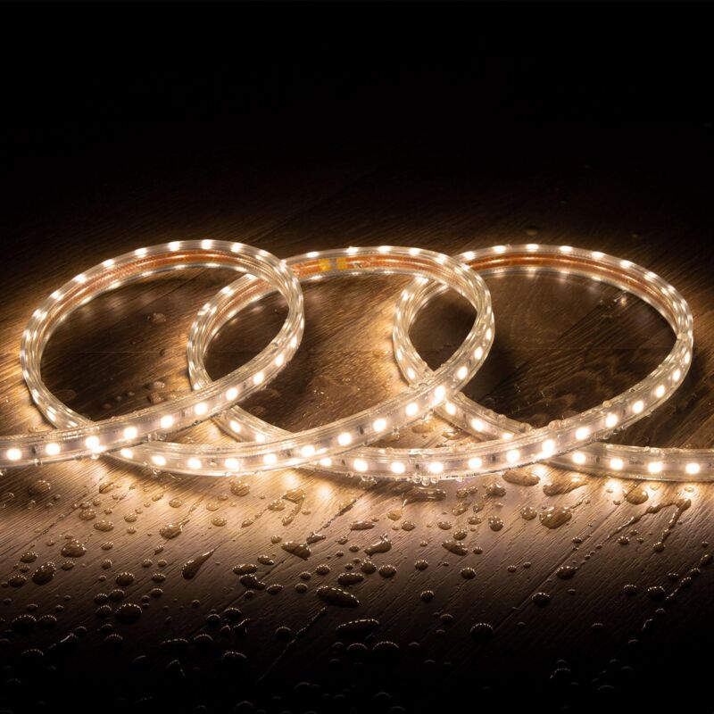 

Tira LED Regulable 220V AC 60 LED/m Blanco Cálido IP65 a Medida Corte cada 100 cm .13m - 13m