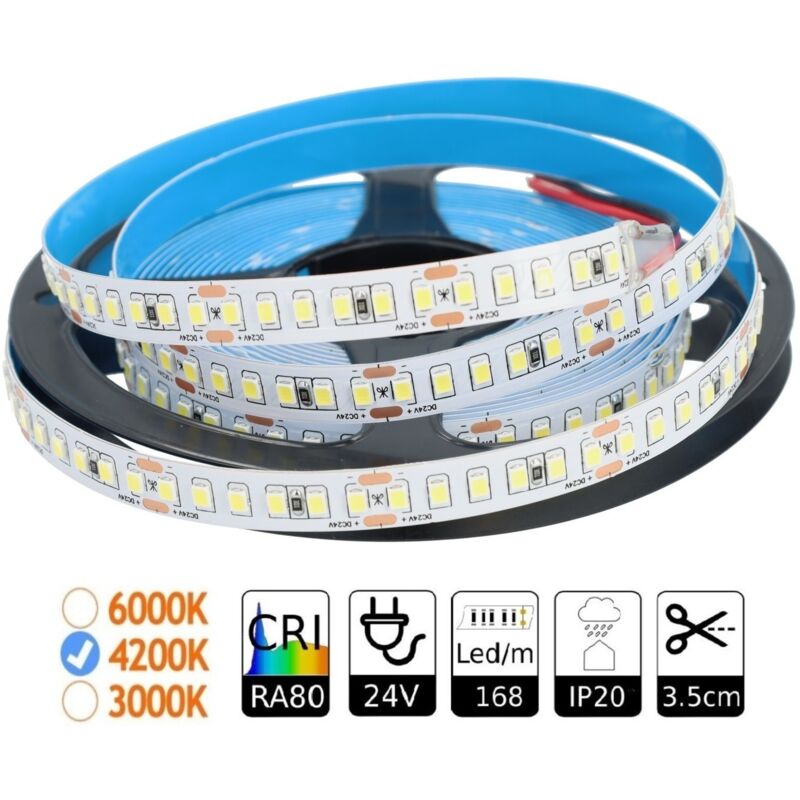 

Tira led 24v interior 4200K 168 leds SMD2835 15W PCB 3 onzas 5 mts - Jandei