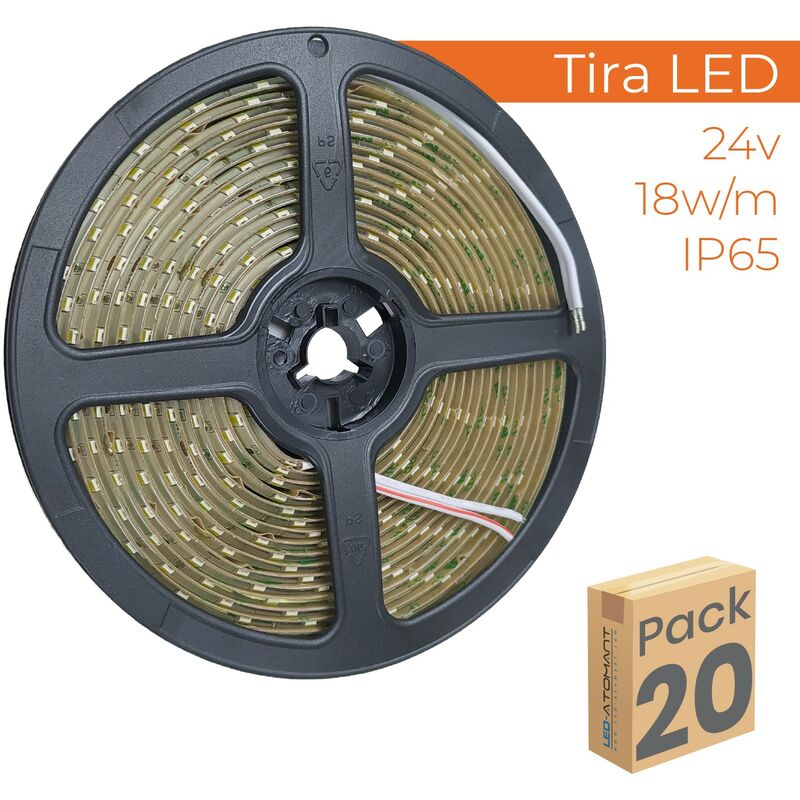 

Led Atomant Sl - Tira LED 5M 24V 18W/M IP65 | Blanco Frío 6500K - Pack 20 Uds. - Blanco Frío 6500K