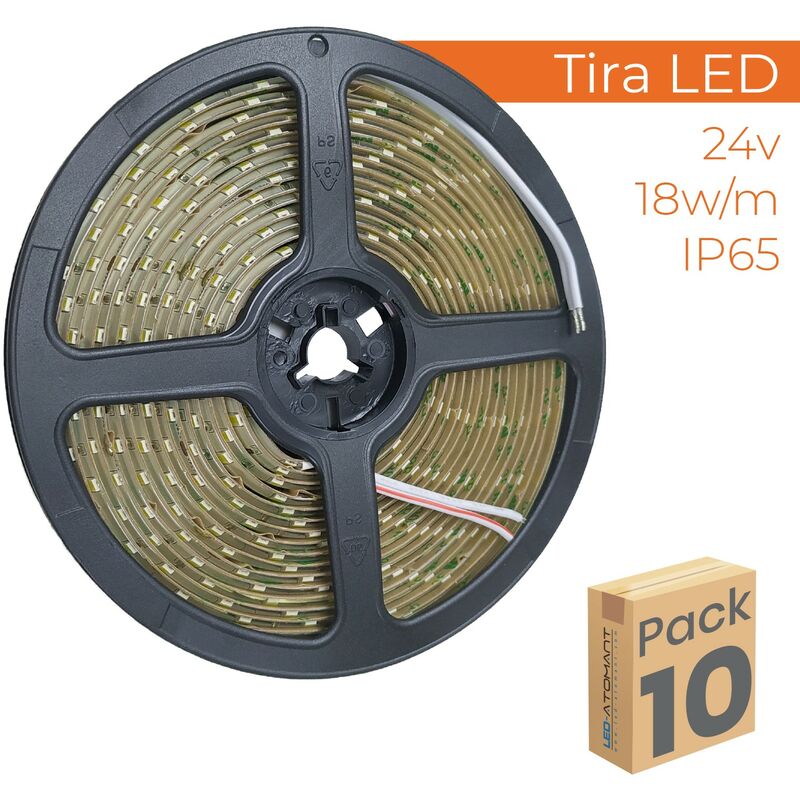 

Tira LED 5M 24V 18W/M IP65 | Blanco Cálido 3000K - Pack 10 Uds. - Blanco Cálido 3000K