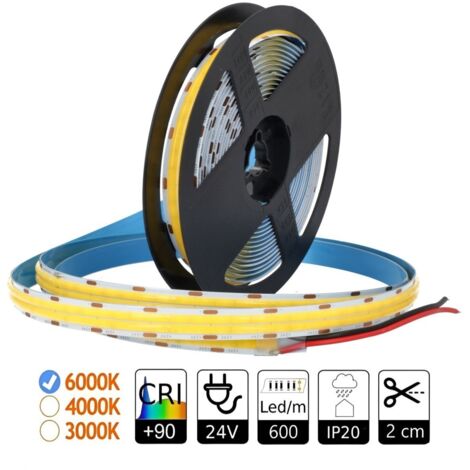 Tira led COB 24V 6000K Doble PCB: 12mm 21W/m Corte 2 cm CRI+90