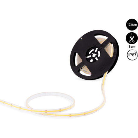 Tira LED COB 24V DC - 12W/m - 10mm - IP67 - Rollo De 5 Metros - - Blanco Frío